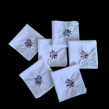 Balta siuvinėta medvilninė moteriška siuvinėta nėrinių vieno kampo nosinė Nosinė 28CM medvilninė nosinė plona 6