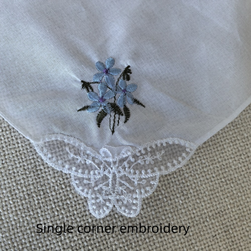 Balta siuvinėta medvilninė moteriška siuvinėta nėrinių vieno kampo nosinė Nosinė 28CM medvilninė nosinė plona 6