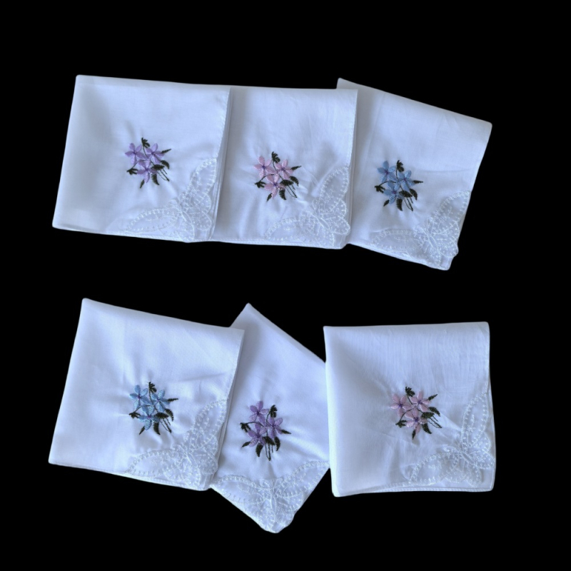 Balta siuvinėta medvilninė moteriška siuvinėta nėrinių vieno kampo nosinė Nosinė 28CM medvilninė nosinė plona 6