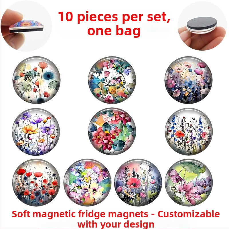 Loominguline lilleline akvarellkunstmaali stiilis ajakivi klaasist plaaster pehme magnetiline külmkapi kleebis kodukaunistamine