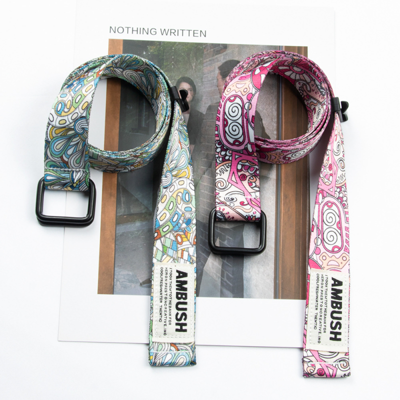 3,2 cm kvadratinės dvigubos kilpos drobės diržas su anakardžių gėlėmis ir madingu personalizuotu dekoratyviniu jaunimo diržu, spausdintu raide