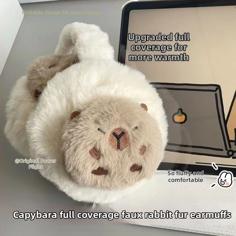 Zimné rukavice Capabala capybara, chrániče sluchu, teplé dvojdielne, roztomilé dámske nemrznúce plyšové chrániče sluchu odolné voči chladu