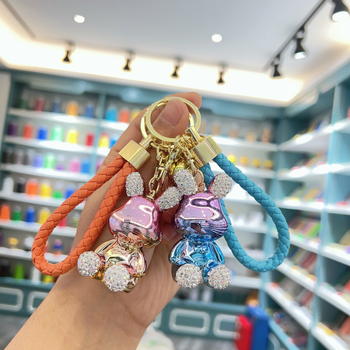 Kūrybingas naujas galvanizuotas sėdinčio zuikio ir meškiuko raktų pakabukas su cirkoniais, išskirtinis pakabukas automobiliui, maža lėlės dovanėlė