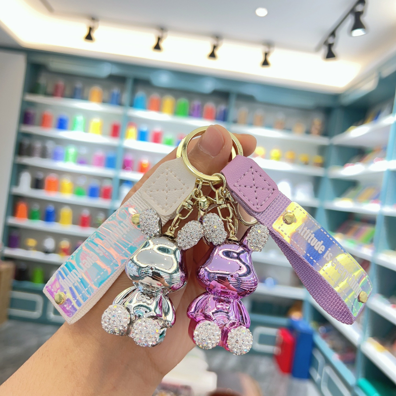 Kūrybingas naujas galvanizuotas sėdinčio zuikio ir meškiuko raktų pakabukas su cirkoniais, išskirtinis pakabukas automobiliui, maža lėlės dovanėlė