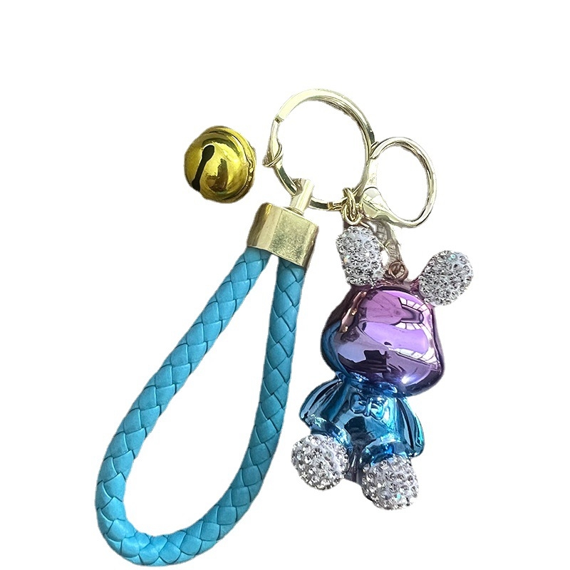 Kūrybingas naujas galvanizuotas sėdinčio zuikio ir meškiuko raktų pakabukas su cirkoniais, išskirtinis pakabukas automobiliui, maža lėlės dovanėlė