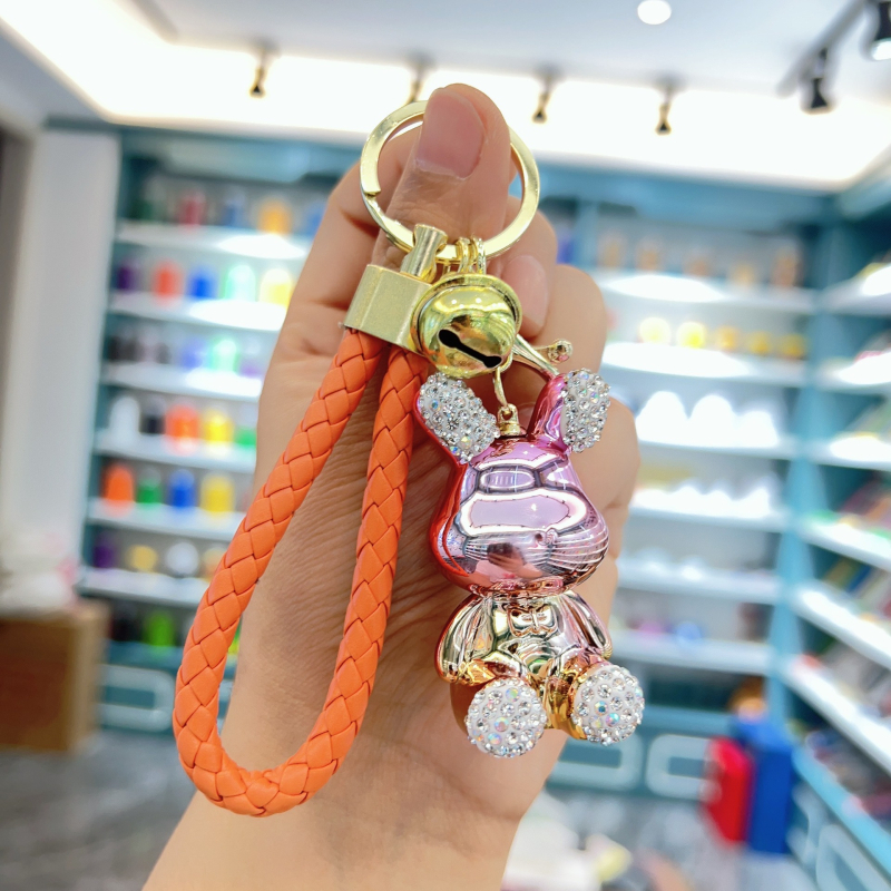 Kūrybingas naujas galvanizuotas sėdinčio zuikio ir meškiuko raktų pakabukas su cirkoniais, išskirtinis pakabukas automobiliui, maža lėlės dovanėlė