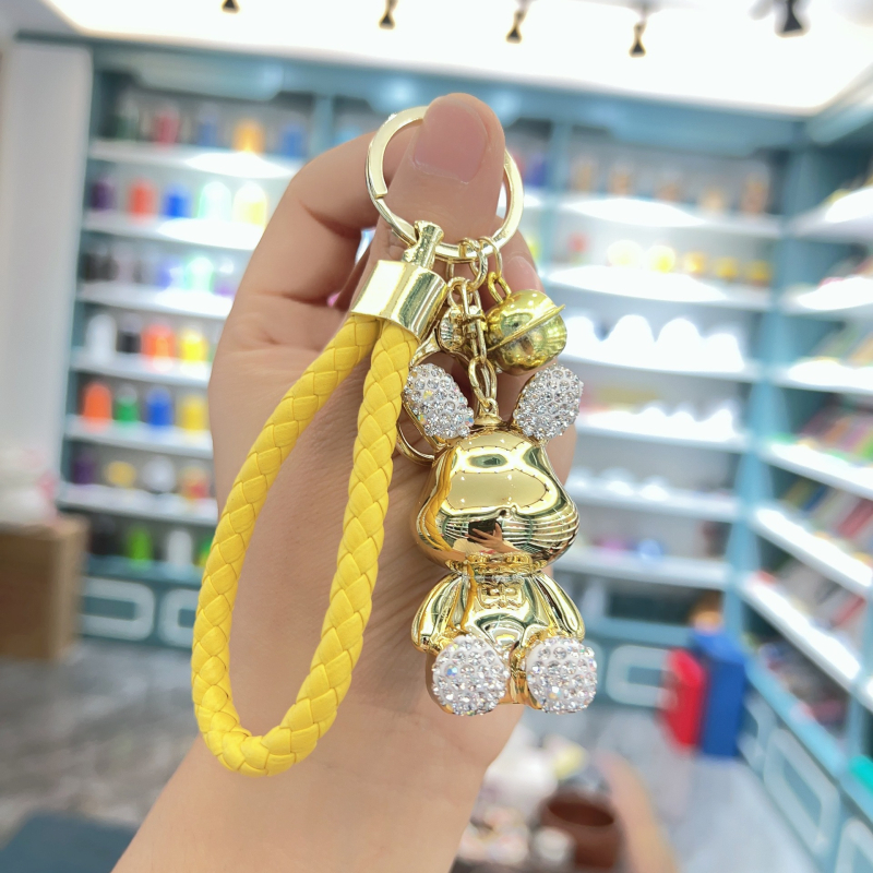 Kūrybingas naujas galvanizuotas sėdinčio zuikio ir meškiuko raktų pakabukas su cirkoniais, išskirtinis pakabukas automobiliui, maža lėlės dovanėlė