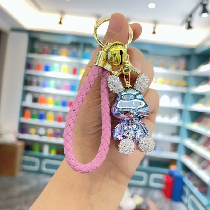 Kūrybingas naujas galvanizuotas sėdinčio zuikio ir meškiuko raktų pakabukas su cirkoniais, išskirtinis pakabukas automobiliui, maža lėlės dovanėlė