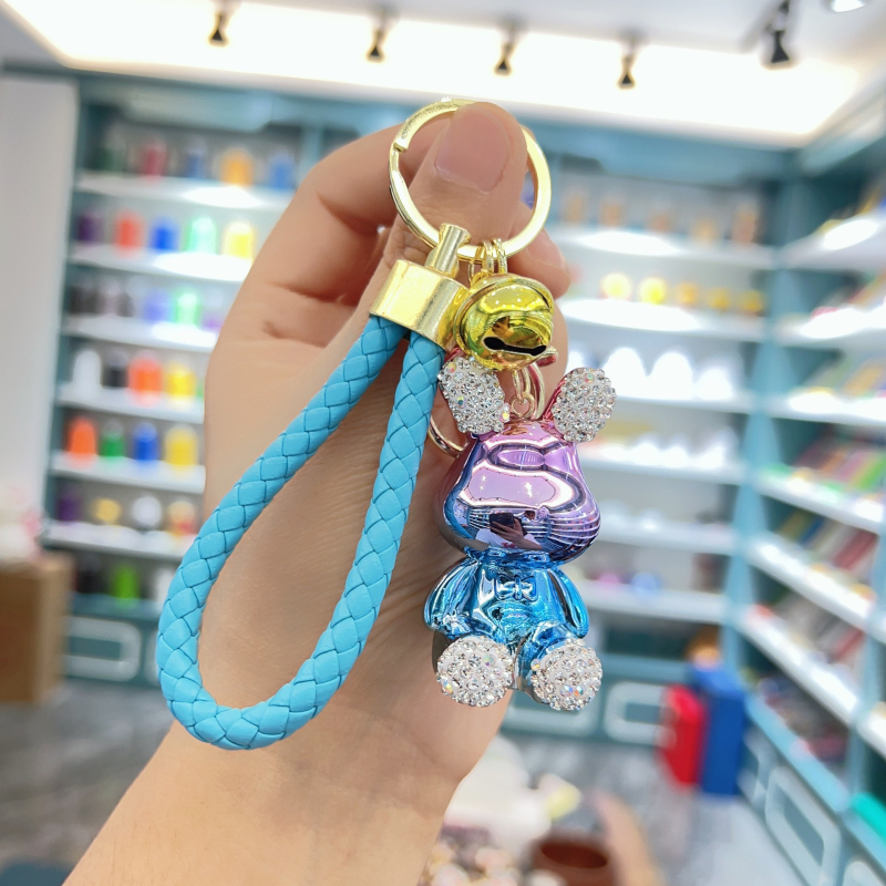 Kūrybingas naujas galvanizuotas sėdinčio zuikio ir meškiuko raktų pakabukas su cirkoniais, išskirtinis pakabukas automobiliui, maža lėlės dovanėlė