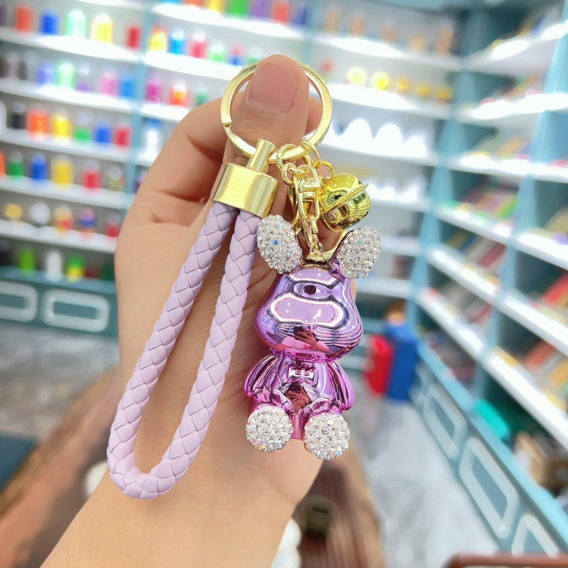 Kūrybingas naujas galvanizuotas sėdinčio zuikio ir meškiuko raktų pakabukas su cirkoniais, išskirtinis pakabukas automobiliui, maža lėlės dovanėlė