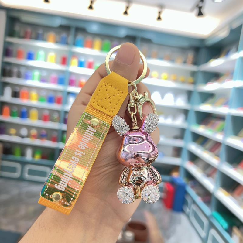 Kūrybingas naujas galvanizuotas sėdinčio zuikio ir meškiuko raktų pakabukas su cirkoniais, išskirtinis pakabukas automobiliui, maža lėlės dovanėlė