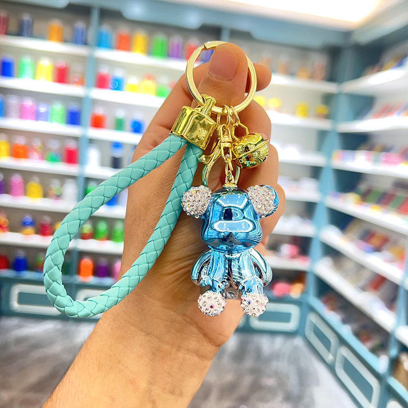 Kūrybingas naujas galvanizuotas sėdinčio zuikio ir meškiuko raktų pakabukas su cirkoniais, išskirtinis pakabukas automobiliui, maža lėlės dovanėlė