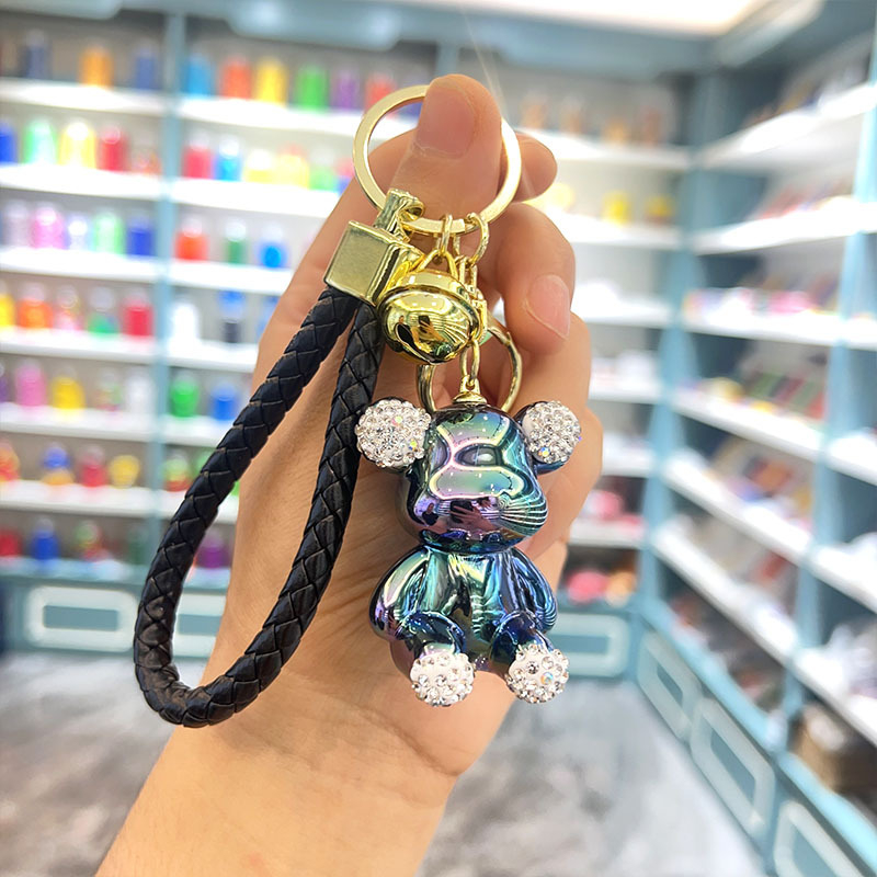 Kūrybingas naujas galvanizuotas sėdinčio zuikio ir meškiuko raktų pakabukas su cirkoniais, išskirtinis pakabukas automobiliui, maža lėlės dovanėlė