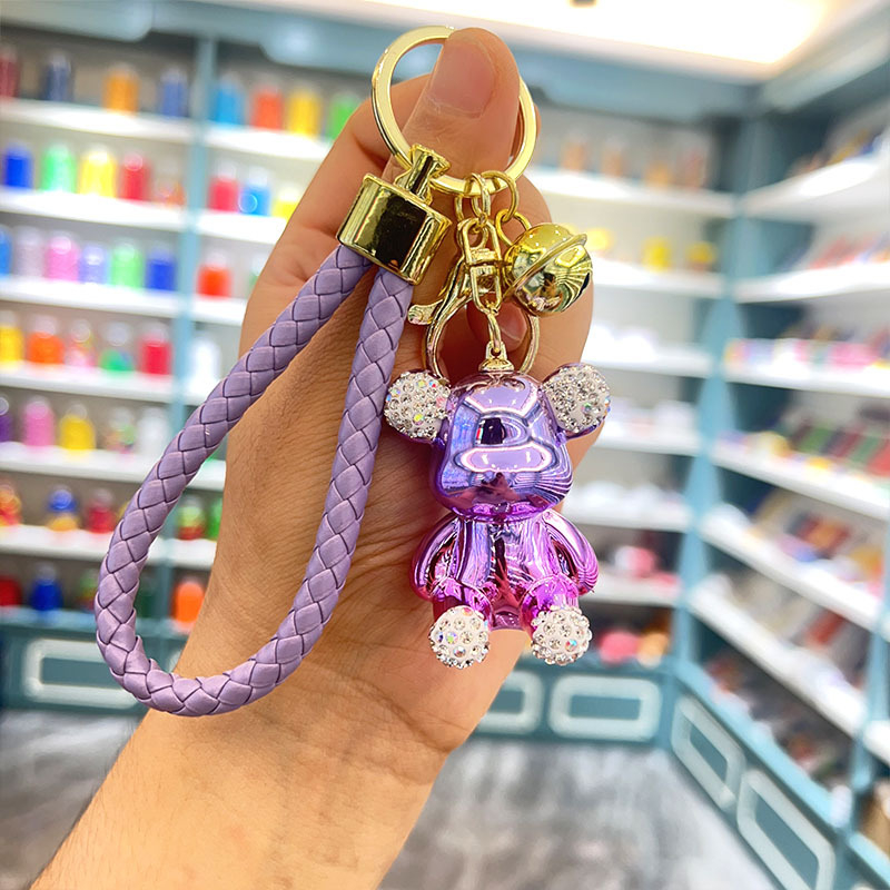 Kūrybingas naujas galvanizuotas sėdinčio zuikio ir meškiuko raktų pakabukas su cirkoniais, išskirtinis pakabukas automobiliui, maža lėlės dovanėlė