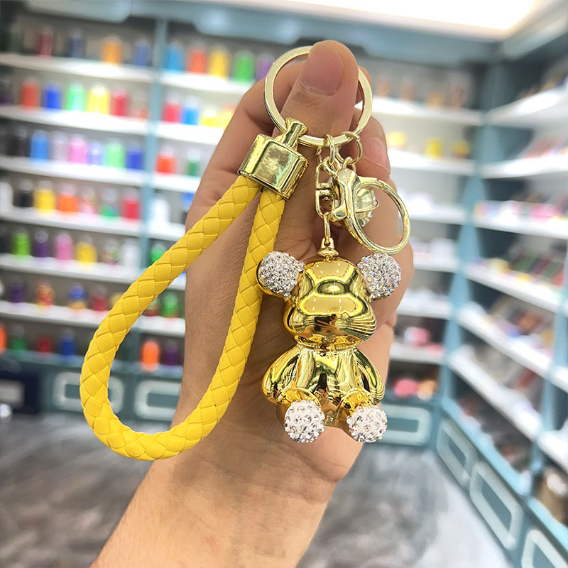 Kūrybingas naujas galvanizuotas sėdinčio zuikio ir meškiuko raktų pakabukas su cirkoniais, išskirtinis pakabukas automobiliui, maža lėlės dovanėlė