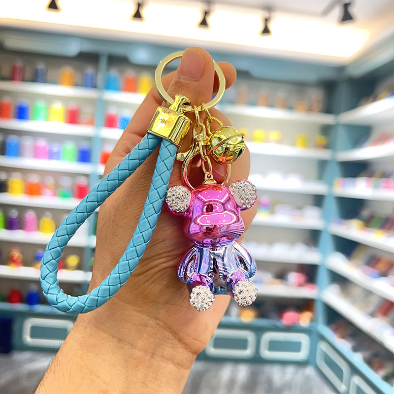 Kūrybingas naujas galvanizuotas sėdinčio zuikio ir meškiuko raktų pakabukas su cirkoniais, išskirtinis pakabukas automobiliui, maža lėlės dovanėlė