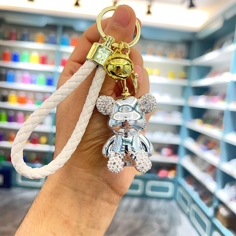 Kūrybingas naujas galvanizuotas sėdinčio zuikio ir meškiuko raktų pakabukas su cirkoniais, išskirtinis pakabukas automobiliui, maža lėlės dovanėlė