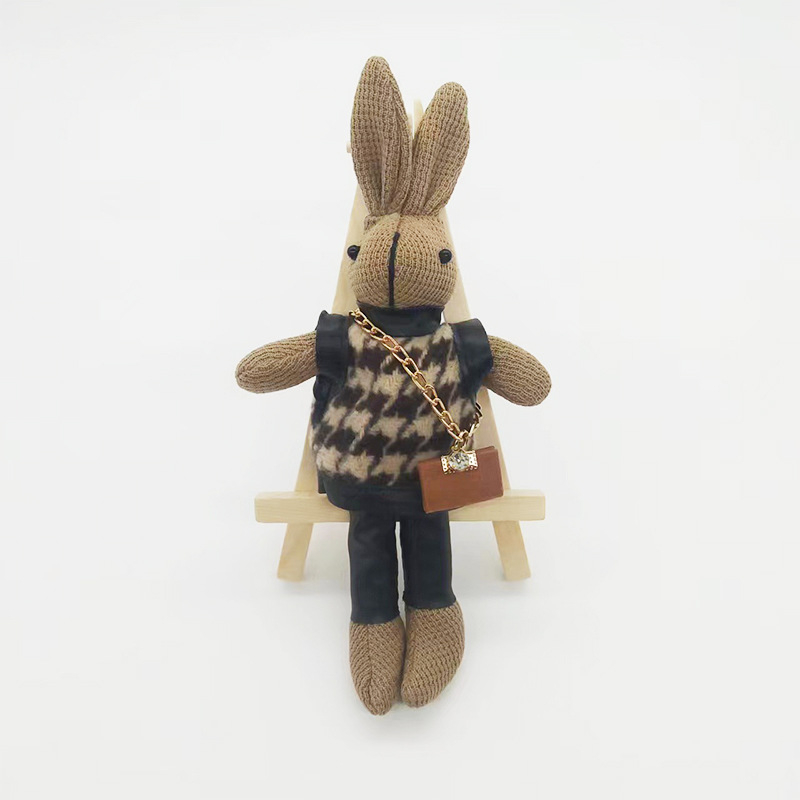 Kūrybingas „Houndstooth“ zuikio maišelio pakabukas Mielas lėlės raktų pakabukas Pliušinis žaislas Lėlė Lėlės pakabukas