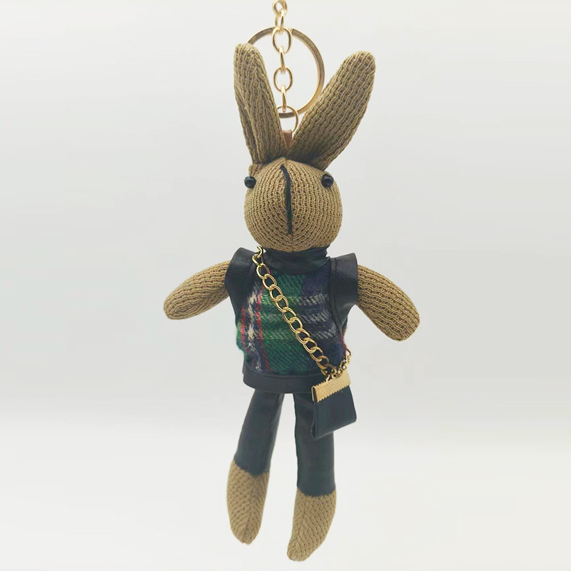 Kūrybingas „Houndstooth“ zuikio maišelio pakabukas Mielas lėlės raktų pakabukas Pliušinis žaislas Lėlė Lėlės pakabukas