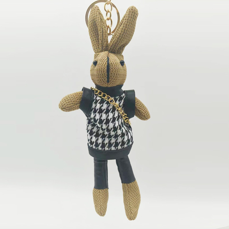 Kūrybingas „Houndstooth“ zuikio maišelio pakabukas Mielas lėlės raktų pakabukas Pliušinis žaislas Lėlė Lėlės pakabukas