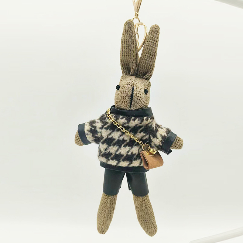 Kūrybingas „Houndstooth“ zuikio maišelio pakabukas Mielas lėlės raktų pakabukas Pliušinis žaislas Lėlė Lėlės pakabukas