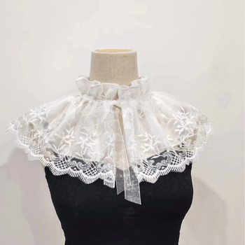 Meniška retro stiliaus dvisluoksnė medvilninė siuvinėta nėrinių apykaklė, universali lėlės apykaklė, lolita stiliaus suvarstoma netikra nėrinių apykaklė, universalus stilius.