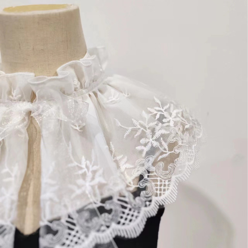 Meniška retro stiliaus dvisluoksnė medvilninė siuvinėta nėrinių apykaklė, universali lėlės apykaklė, lolita stiliaus suvarstoma netikra nėrinių apykaklė, universalus stilius.