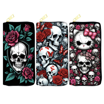 raktáron európai és amerikai személyiség koponya PU pénztárca női diák hosszú pénztárca betétkönyv táska kozmetikai táska gyár Yiwu