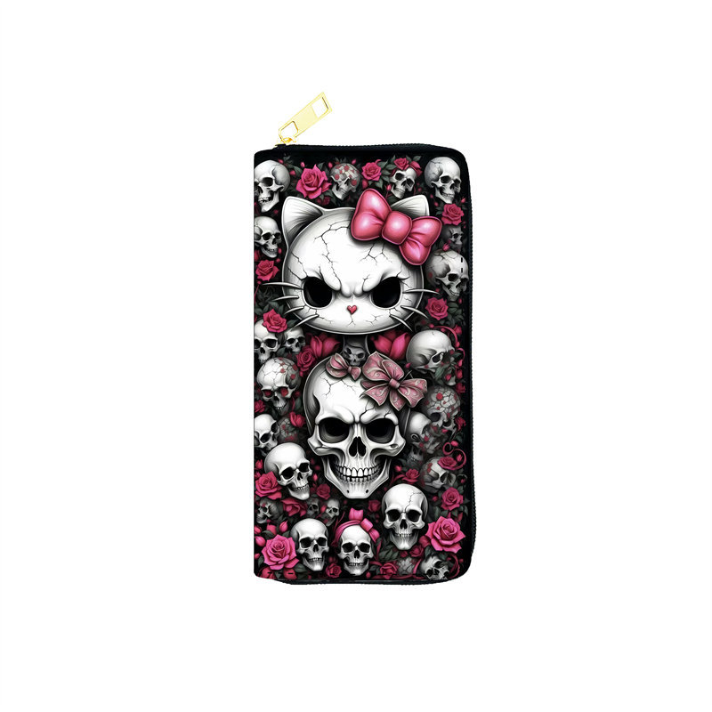 raktáron európai és amerikai személyiség koponya PU pénztárca női diák hosszú pénztárca betétkönyv táska kozmetikai táska gyár Yiwu