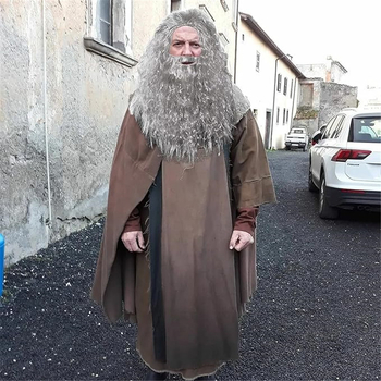 Брада и перука на сивия магьосник, аксесоари за костюм на магьосник, забавен Хелоуин, аксесоари за костюм за възрастни за Деня на бащата
