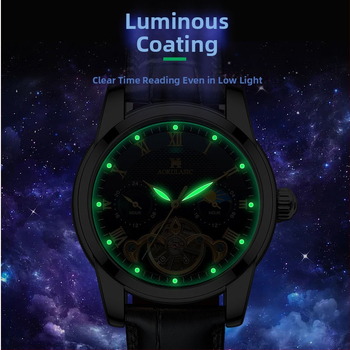 Aogulas Νέο Αυτόματο Μηχανικό Ρολόι Ανδρικό Μόδας Φωτεινό Κοίλο Πολυλειτουργικό Casual Business Ανδρικό Ρολόι