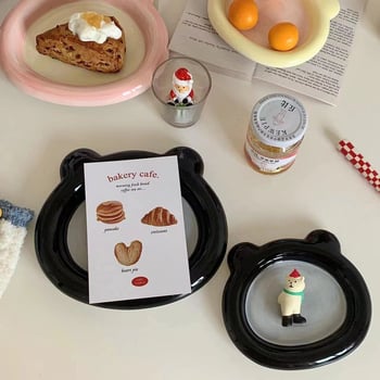 Κορεάτικο στυλ Χειροποίητο χρώμα Χειροποίητο πιάτο Doodle Λουλούδι Αρκούδα Γάλα fufu Διαδίκτυο Κόκκινο πιάτο Επιδόρπιο Κέικ Παιδικά σερβίτσια