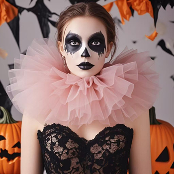 Tarpvalstybinis „Amazon“ pūkuotas tinklelio netikras antkaklis Helovinui, klouno pasirodymui, maskarado kaklo papuošalas, fotografijos aksesuarai, rekvizitai