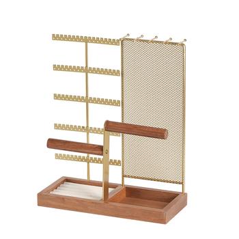 Užsienio prekybos originalaus dizaino auksinė dviejų ašių papuošalų lentynėlė, išardoma iš medžio masyvo pagrindo žiedų laikymo dėklas, auskarų papuošalų lentynėlė