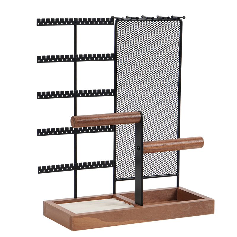 Užsienio prekybos originalaus dizaino auksinė dviejų ašių papuošalų lentynėlė, išardoma iš medžio masyvo pagrindo žiedų laikymo dėklas, auskarų papuošalų lentynėlė