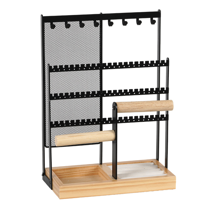 Užsienio prekybos originalaus dizaino auksinė dviejų ašių papuošalų lentynėlė, išardoma iš medžio masyvo pagrindo žiedų laikymo dėklas, auskarų papuošalų lentynėlė