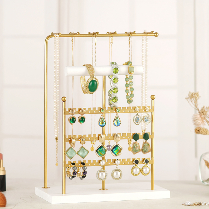 Užsienio prekybos originalaus dizaino auksinė dviejų ašių papuošalų lentynėlė, išardoma iš medžio masyvo pagrindo žiedų laikymo dėklas, auskarų papuošalų lentynėlė