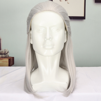 Xuchang meeste hõbehall kohev keskmise pikkusega sirgete juustega antiikne keemilisest kiust parukas, täispeakate cosplay parukas