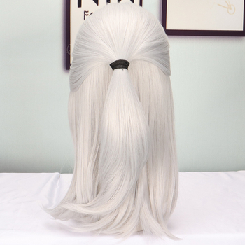 Xuchang meeste hõbehall kohev keskmise pikkusega sirgete juustega antiikne keemilisest kiust parukas, täispeakate cosplay parukas