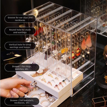 Auskarai Auskarai Auskarai Karoliai Papuošalų laikymo dėžutė Skaidri Didelės talpos Plaukų aksesuarai Tualetinis staliukas Vitrina