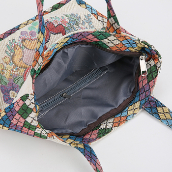 Siuvinėta drobinė rankinė su deimanto formos languotu triušio, Mikio, katės ir kasdienio darbo rankinė su mamyte, maža medžiaginė rankinė