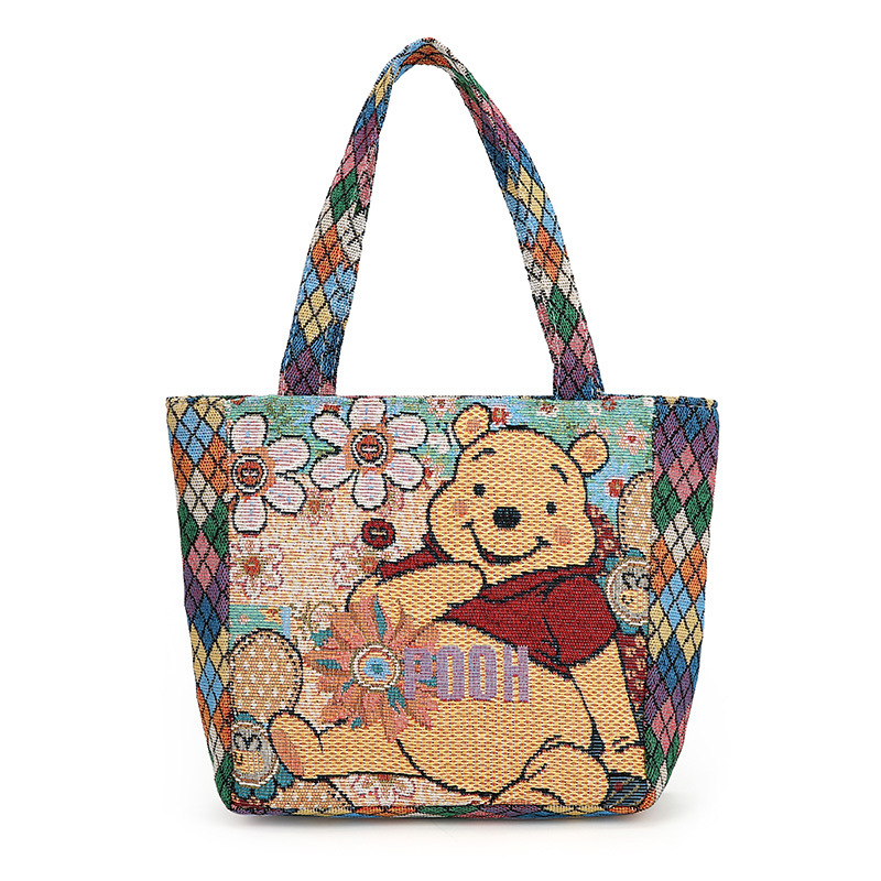 Siuvinėta drobinė rankinė su deimanto formos languotu triušio, Mikio, katės ir kasdienio darbo rankinė su mamyte, maža medžiaginė rankinė