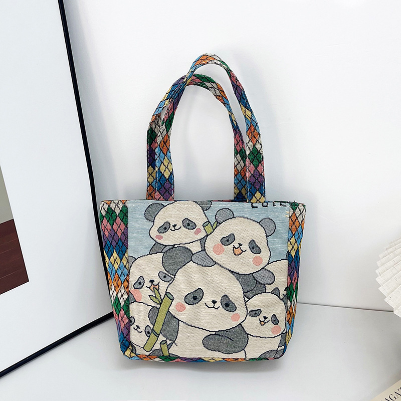 Siuvinėta drobinė rankinė su deimanto formos languotu triušio, Mikio, katės ir kasdienio darbo rankinė su mamyte, maža medžiaginė rankinė