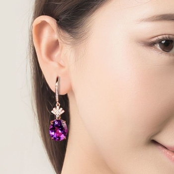 [Форма на яйце] покритие S925 сребърни имитации на лилави кристали Обеци аметист Високо чувство розово злато атмосфера прилив скъпоценен камък дамски