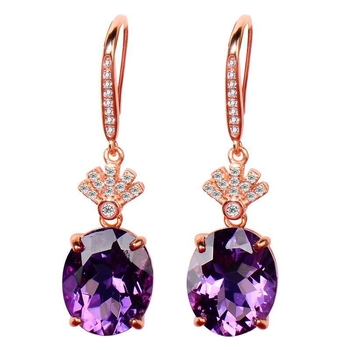 [Форма на яйце] покритие S925 сребърни имитации на лилави кристали Обеци аметист Високо чувство розово злато атмосфера прилив скъпоценен камък дамски