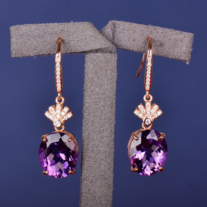 Cercei placați cu argint S925, imitație de cristal violet, ametist, bijuterie de maree atmosferică din aur roz de înaltă calitate, pentru femei