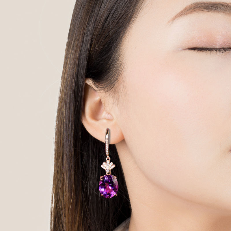 Cercei placați cu argint S925, imitație de cristal violet, ametist, bijuterie de maree atmosferică din aur roz de înaltă calitate, pentru femei
