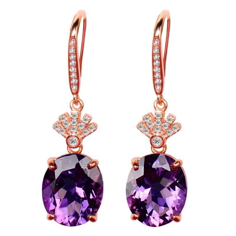 Cercei placați cu argint S925, imitație de cristal violet, ametist, bijuterie de maree atmosferică din aur roz de înaltă calitate, pentru femei