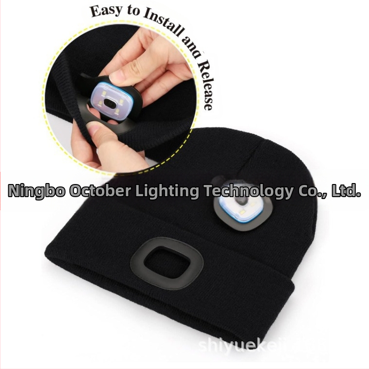 Teplá pletená čiapka s európskym a americkým LED osvetlením, vyžarujúca svetlo