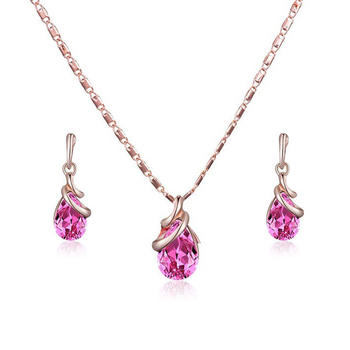 Κολιέ με ροζ πετράδι, σκουλαρίκια, κολιέ γάμου, κοσμήματα, σετ ευρωπαϊκών και αμερικανικών κοσμημάτων, με διασυνοριακές σταγόνες νερού